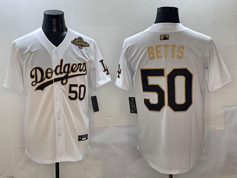 Men Los Angeles Dodgers 50 Betts White Black Game Nike 2025 MLB Jersey style 7